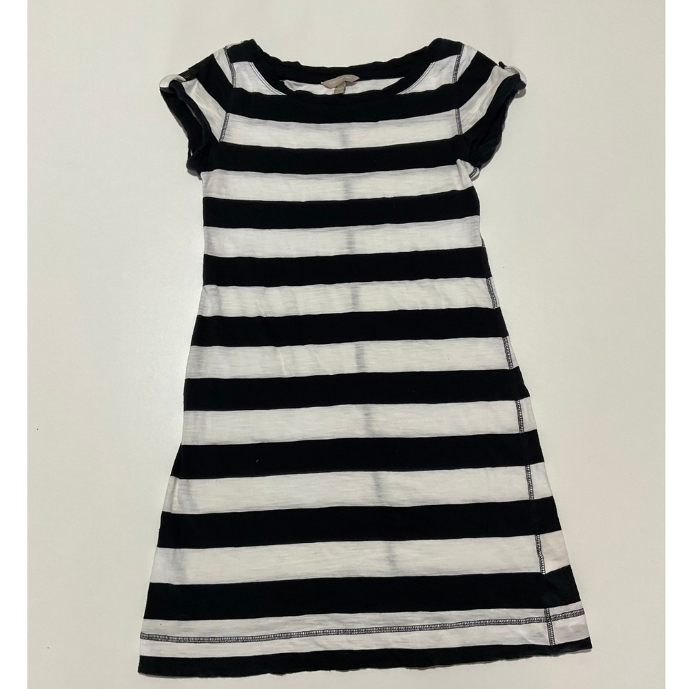 Banana Republic Womens Striped T-Shirt Dress Black White XS Short Sleeve